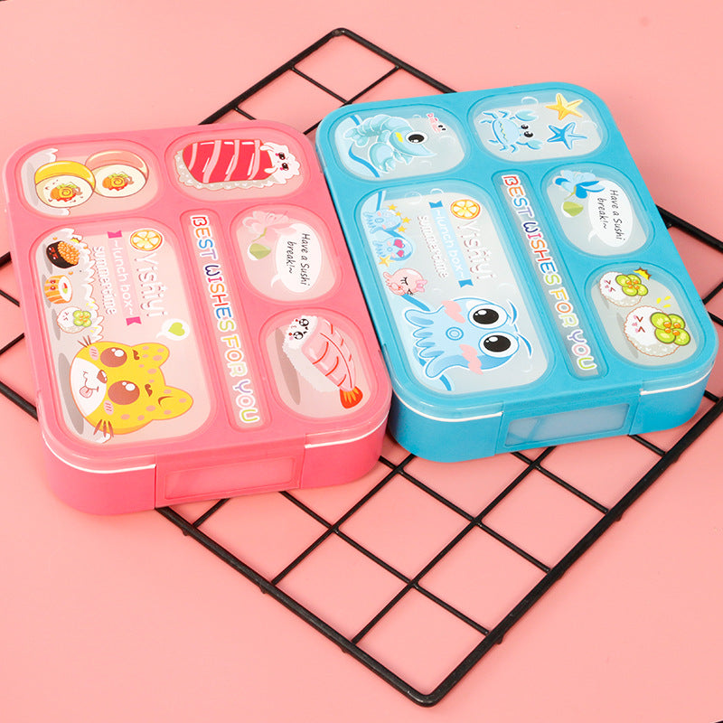 Cute Japanese Plastic Lunch Box with Utensils (Multi-Compartment)