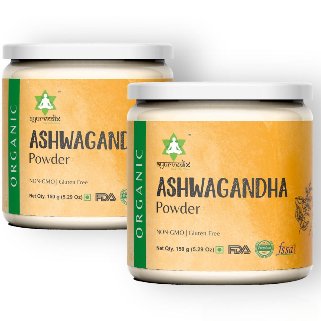 ayurvedix Organic Ashwagandha Root Powder | 5.29oz Reusable Jar | 100% Raw from India | Withania Somnifera - Ayurvedic Herbal Supplement Powder - Pack of 2